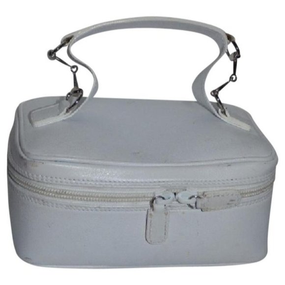 Gucci Vintage White Leather Satchel Train Case Cosmetic Case - Picture 1 of 12